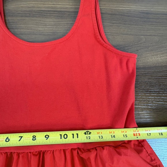 J.Crew Womens Red Tiered Mixed Media Midi Dress Sleeveless Pockets Size Large - Picture 7 of 11